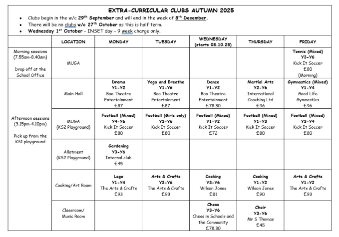 Clubs autumn 2025