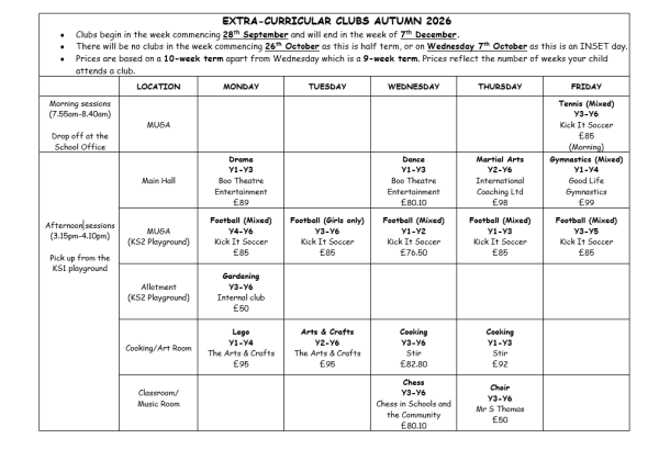 Clubs Autumn 2026