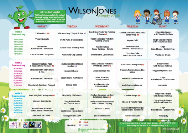 Menu from April 2026